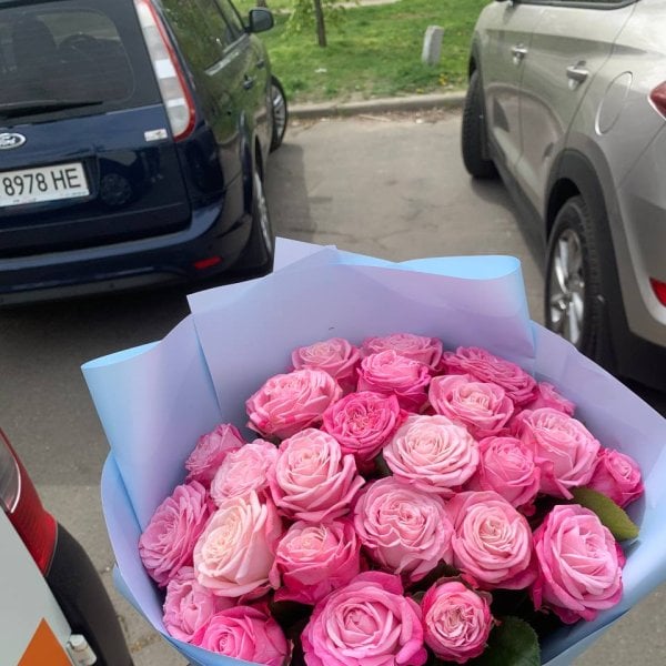 Акция! 25 ярко-розовых роз 40 см - Штемведе