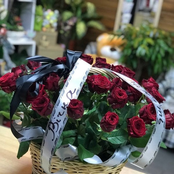 Funeral basket of roses - Mahwah