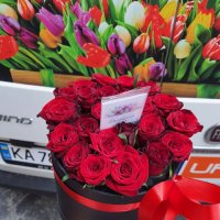 Красные розы в коробке 23 шт