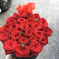 Красные розы в коробке 23 шт