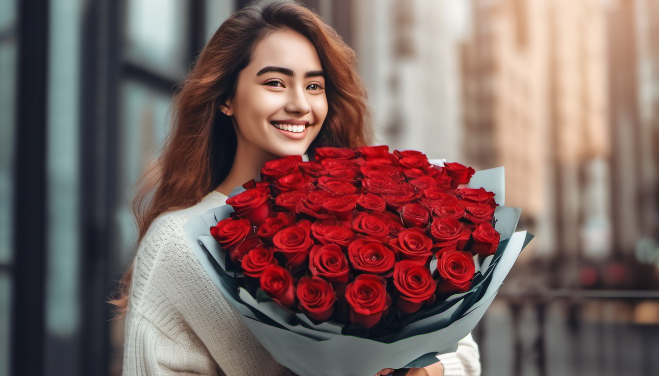 Девушка с букетом 101 роза Киев