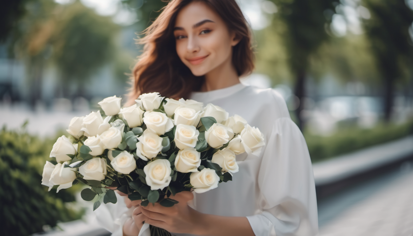 Білі троянди на день народження Палм Ков