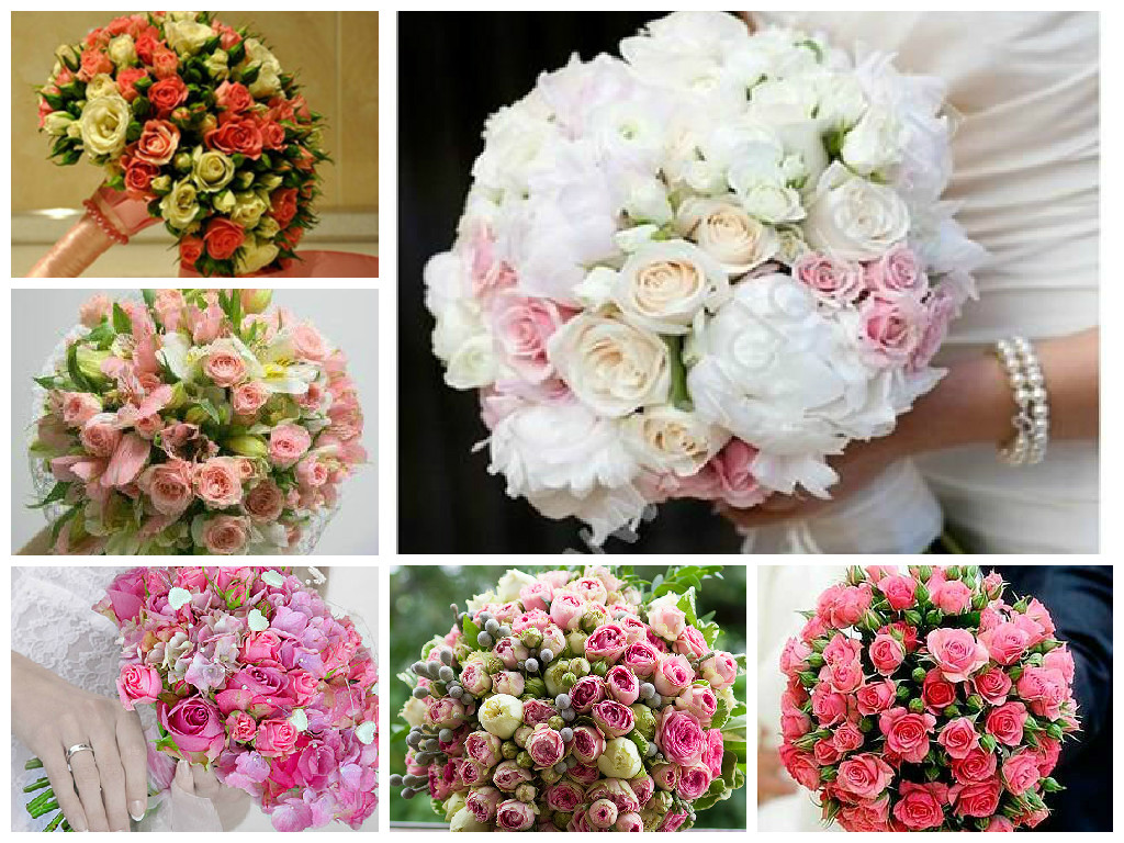 Необычные свадебные букеты из кустовых роз