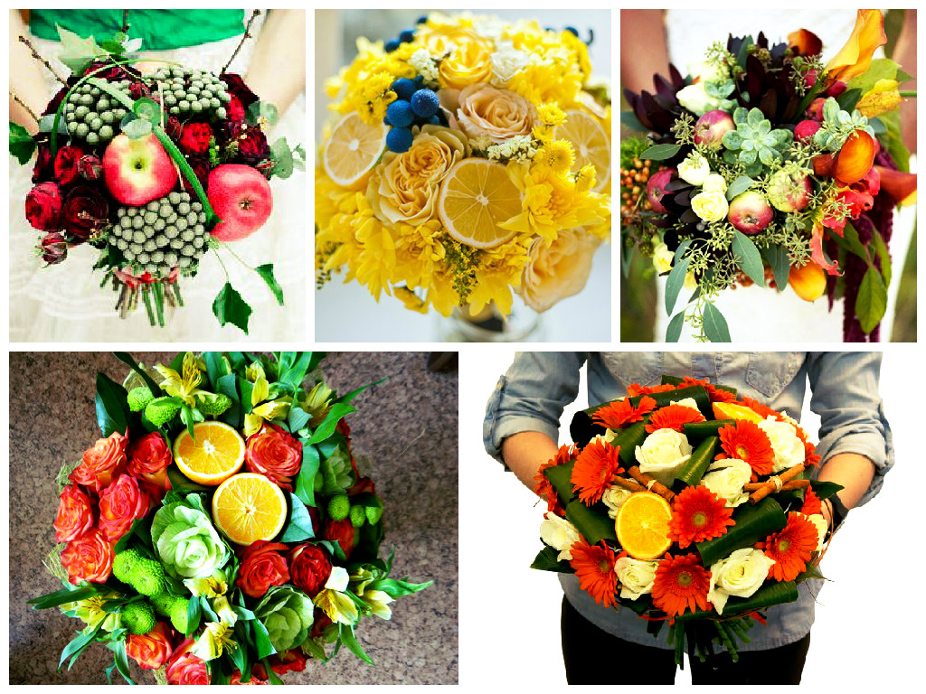 Цветочные букеты с фруктами