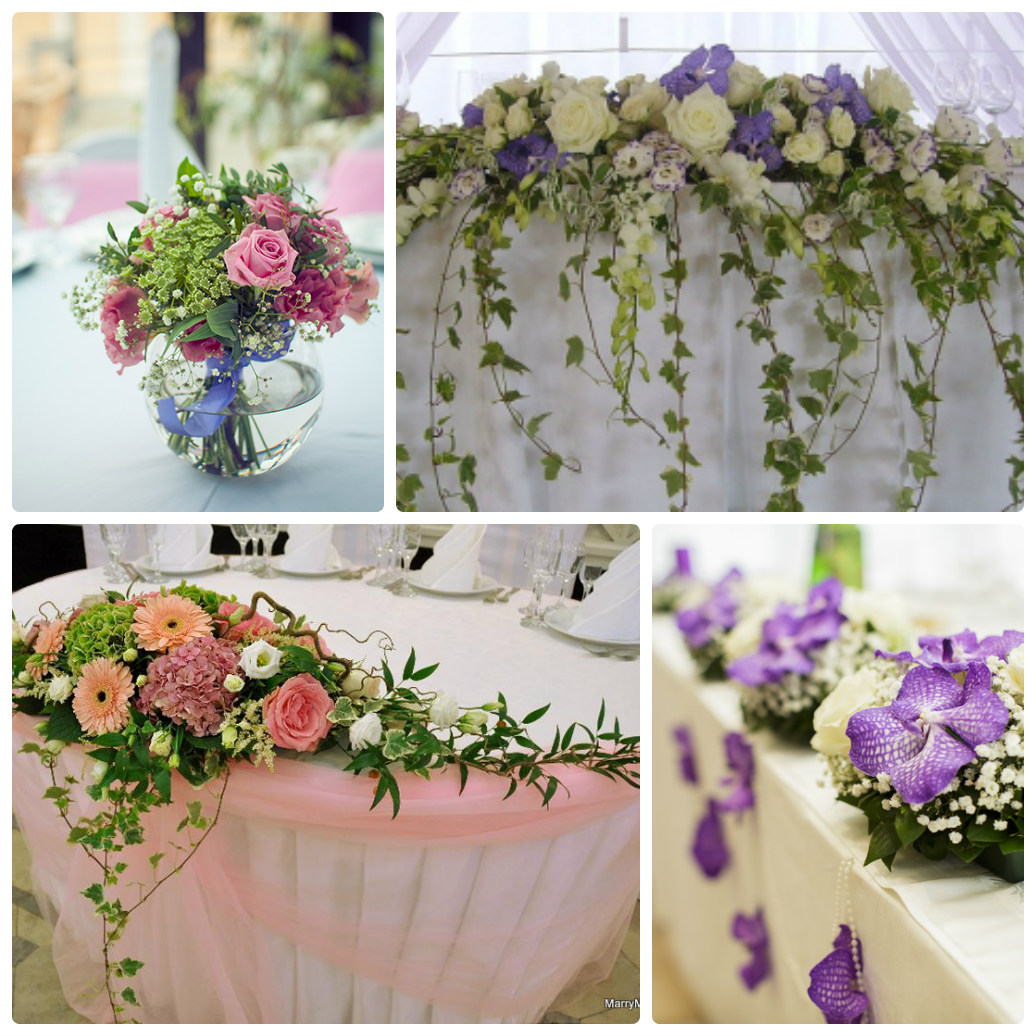 Оформление свадебных столов цветами